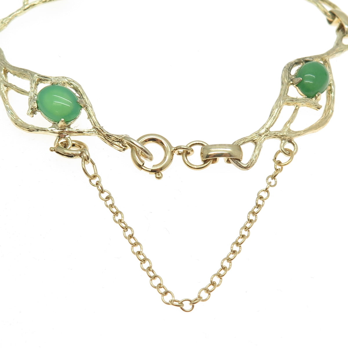 WELLS 925 Sterling Silver Gold Plated Vintage Real Jade Branch Link Bracelet 7"