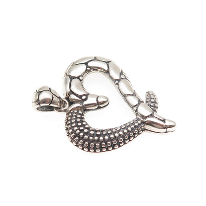 925 Sterling Silver Vintage Granulated Kali Heart Oxidized Charm Pendant