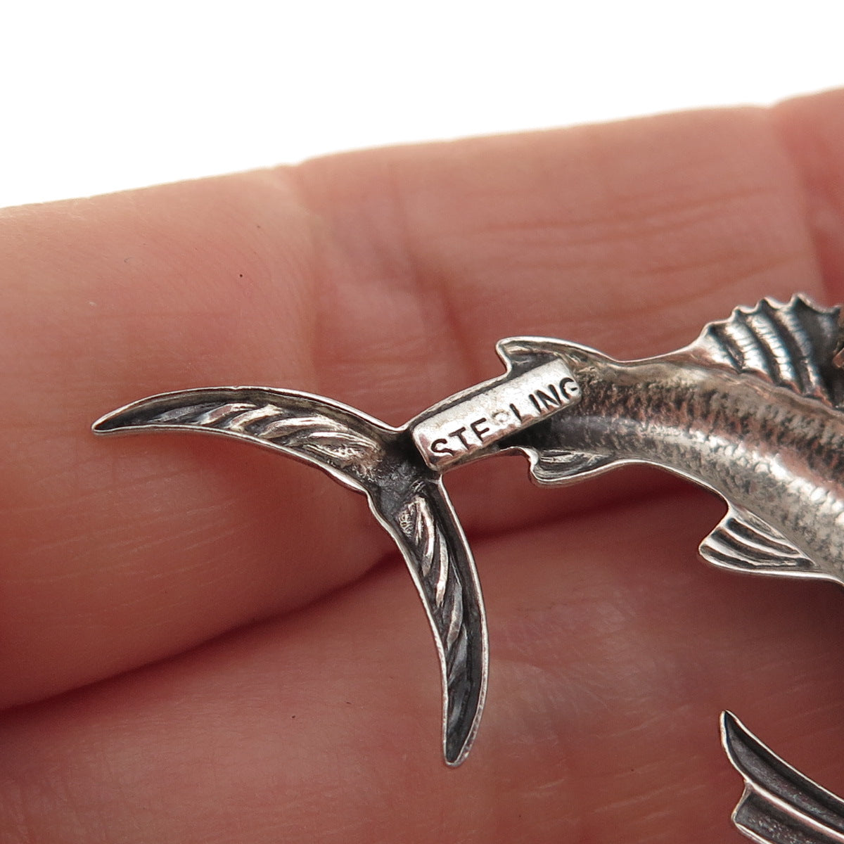 925 Sterling Silver Vintage Swordfish Oxidized Pin Brooch