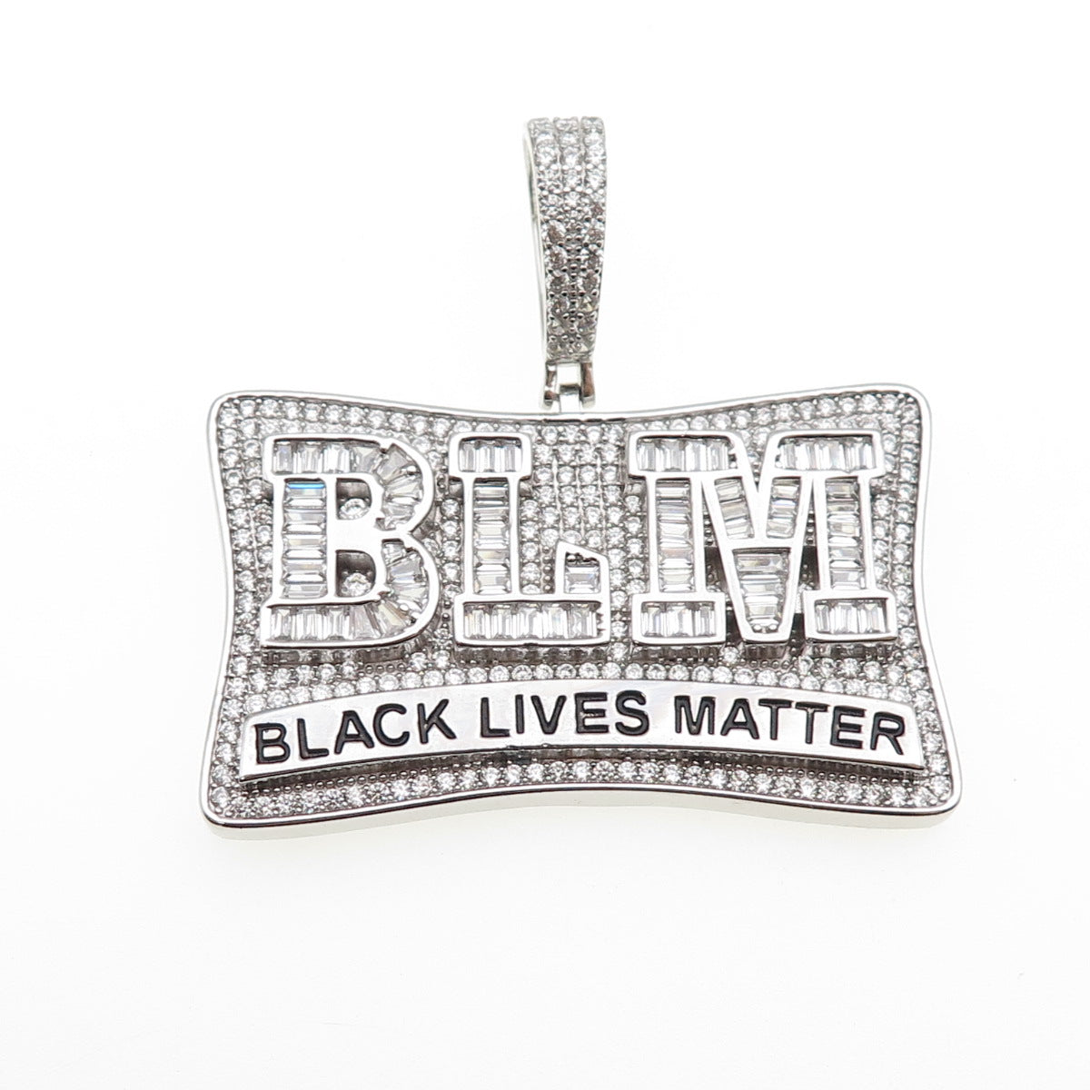 925 Sterling Silver Round & Emerald-Cut C Z Black Lives Matter Pendant