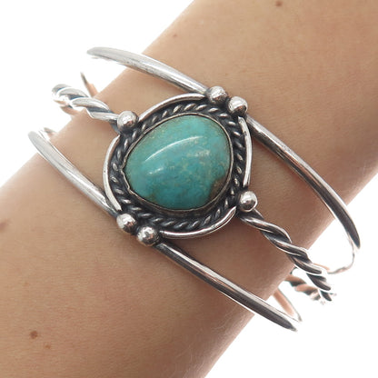 Old Pawn Sterling Silver Vintage Tyrone Turquoise Adjustable Cuff Bracelet 6.5"