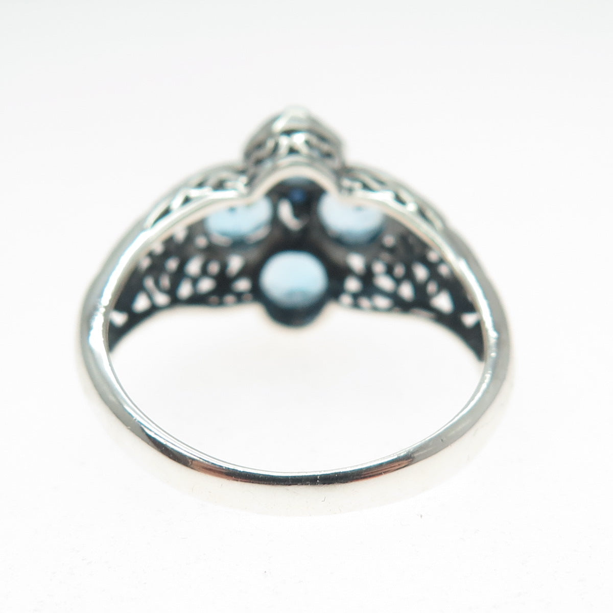 CNA PRANDA 925 Sterling Silver Vintage Real Sapphire & Topaz Flower Ring Size 10