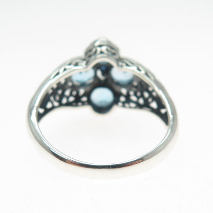 CNA PRANDA 925 Sterling Silver Vintage Real Sapphire & Topaz Flower Ring Size 10