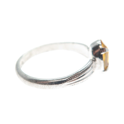 925 Sterling Silver Antique Art Deco B-G Real Oval-Cut Citrine Ring Size 5