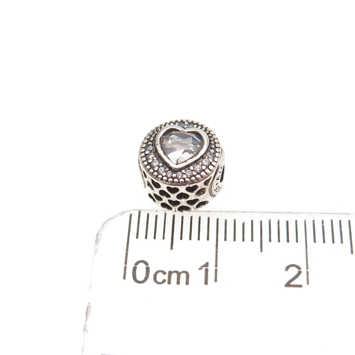 Pandora 925 Sterling Silver C Z Essence Passion Heart Slide Bead Charm