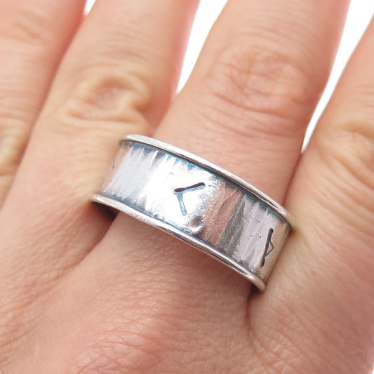 925 Sterling Silver Vintage DSC Runic Oxidized Band Ring Size 12
