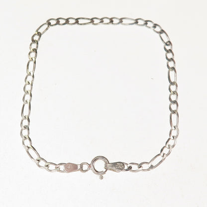 925 Sterling Silver Vintage Italy Figaro Link Bracelet 7"