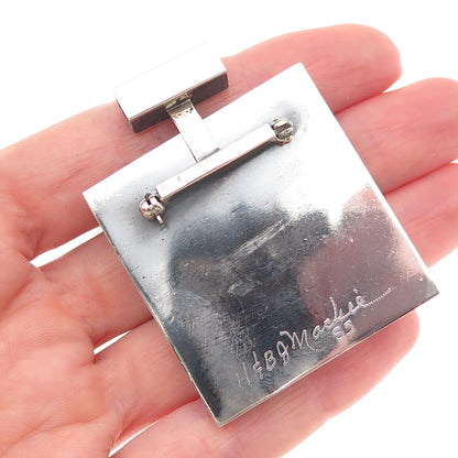 H & BJ Mackie Sterling Silver Vintage Real MOP Modernist Pin Brooch / Pendant