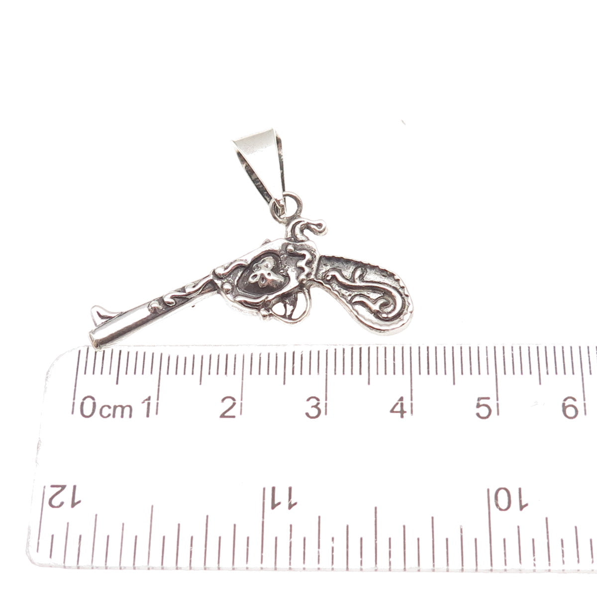 925 Sterling Silver Vintage Revolver Oxidized Charm Pendant