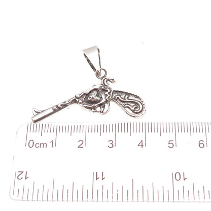 925 Sterling Silver Vintage Revolver Oxidized Charm Pendant