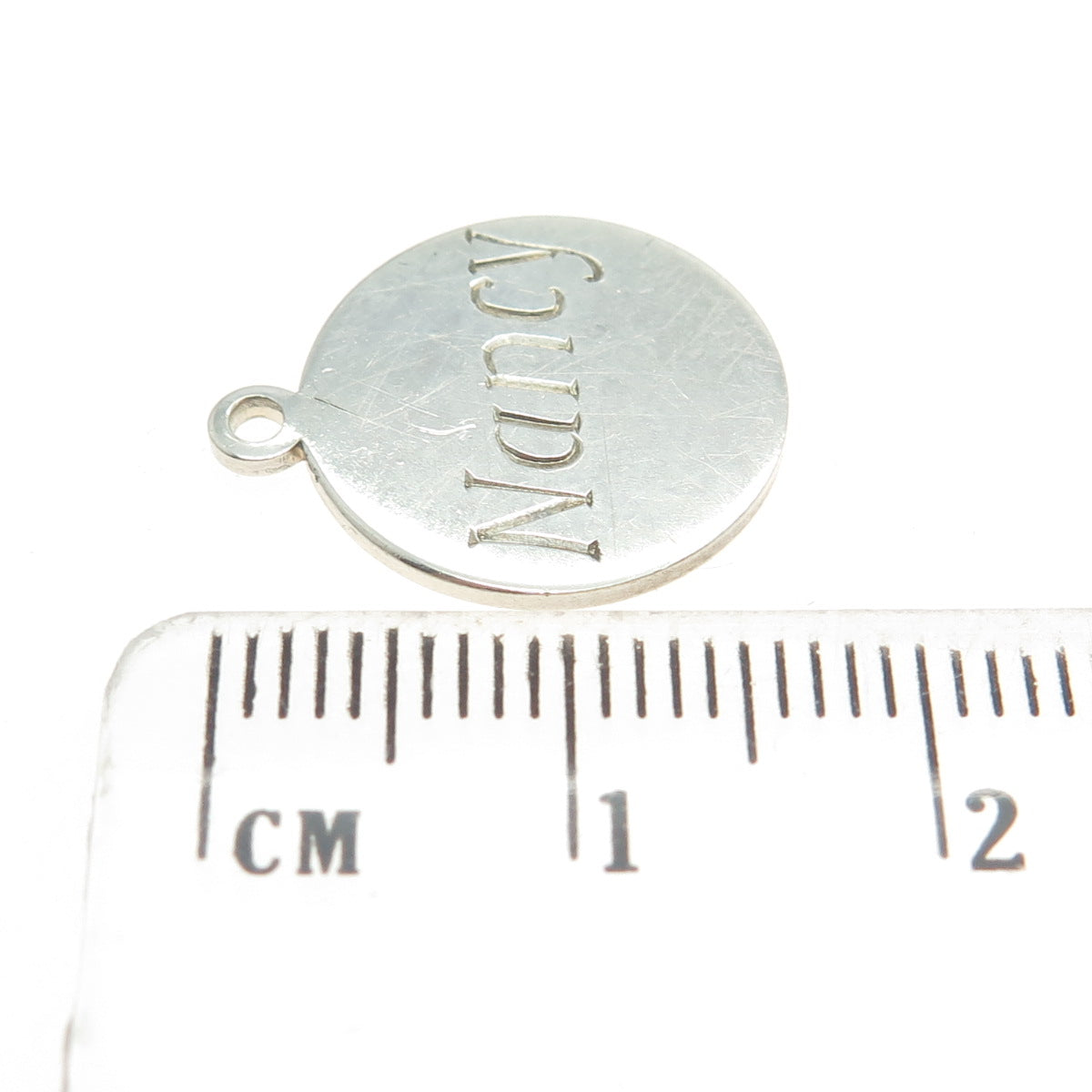 835 Silver Vintage Engraved "Nancy" Round Tag Charm Pendant