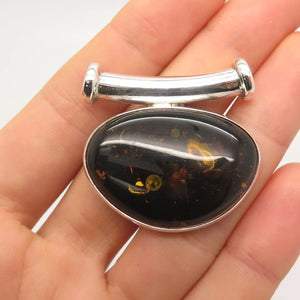 925 Sterling Silver Vintage Real Amber Slide Pendant