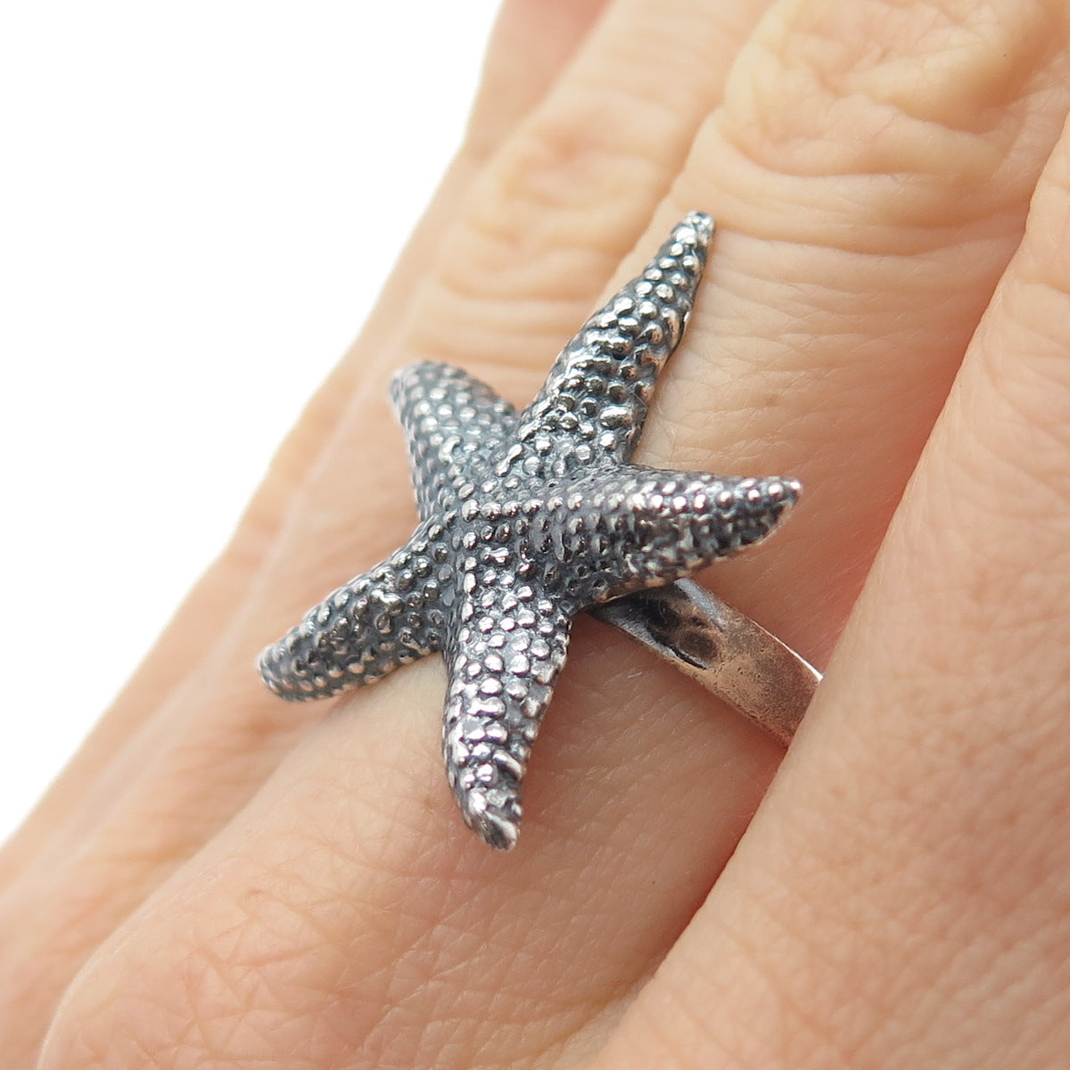 925 Sterling Silver Vintage Starfish Oxidized Ring Size 6.5
