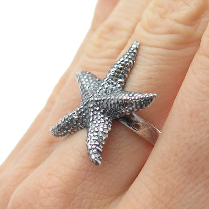 925 Sterling Silver Vintage Starfish Oxidized Ring Size 6.5