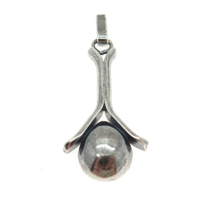 925 Sterling Silver Vintage Squash Blossom Modernist Oxidized Pendant