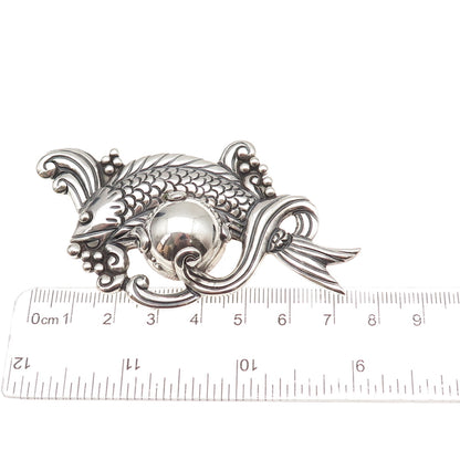 Los Castillo 925 Sterling Silver Vintage Mexico Fish Oxidized Pin Brooch #514