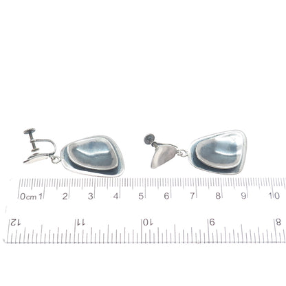 THE SILVERSMITH Sterling Vintage Modernist Oxidized Dangle Screw Back Earrings