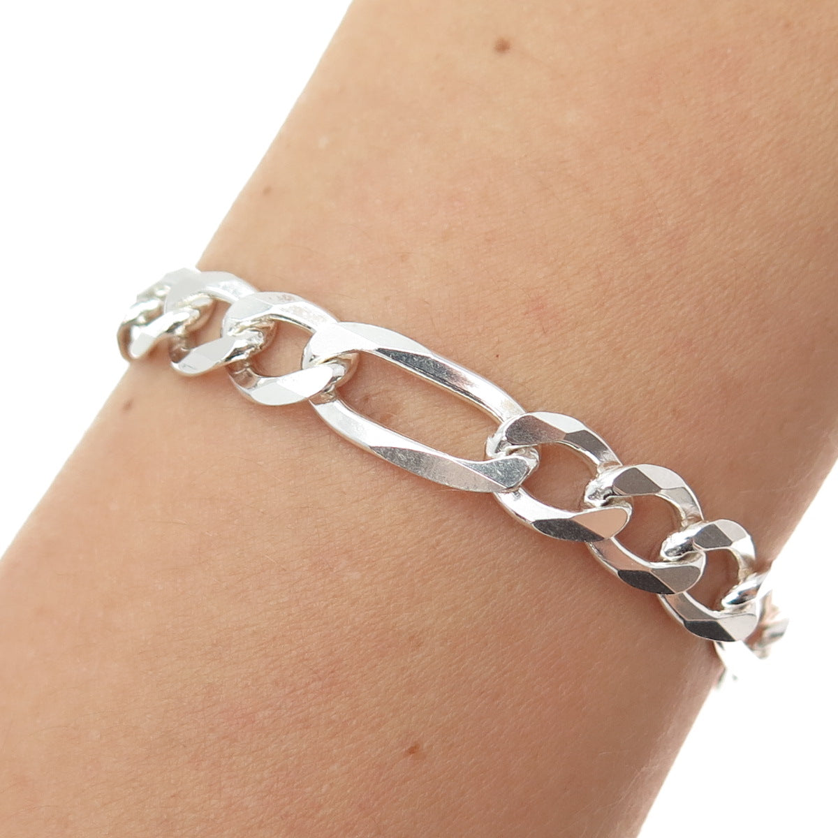 925 Sterling Silver Vintage Italy Figaro Link Bracelet 8.75"