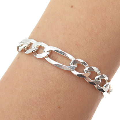 925 Sterling Silver Vintage Italy Figaro Link Bracelet 8.75"