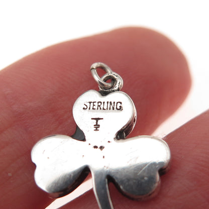 Tommy Long Navajo Old Pawn 925 Sterling Vintage Turquoise Inlay Clover Pendant
