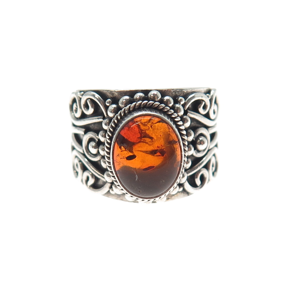 SUARTI BALI 925 Sterling Silver Vintage Real Amber Swirl Oxidized Ring Size 6.25