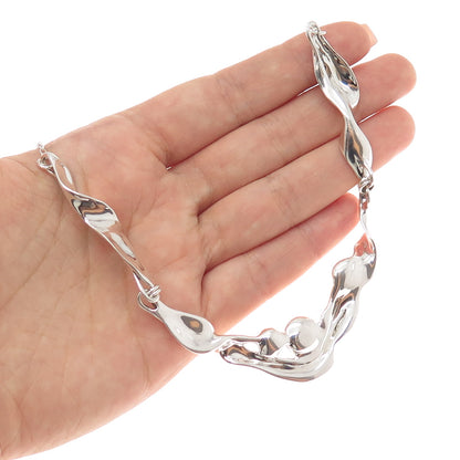 HAGIT GORALI 925 Sterling Silver Vintage Real Pearl Modernist Chain Necklace