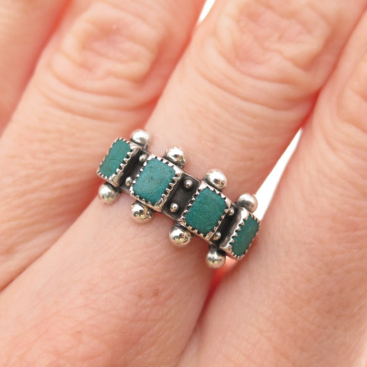 Old Pawn Sterling Silver Vintage Southwestern Turquoise Tribal Ring Size 7.75