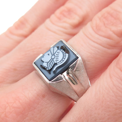 Gainsboro Sterling Antique Art Deco Real Hematite Roman Warrior Ring Size 11.75