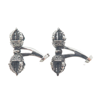 925 Sterling Silver Vintage Dorje Phurba Dagger Tibetan Oxidized Cufflinks