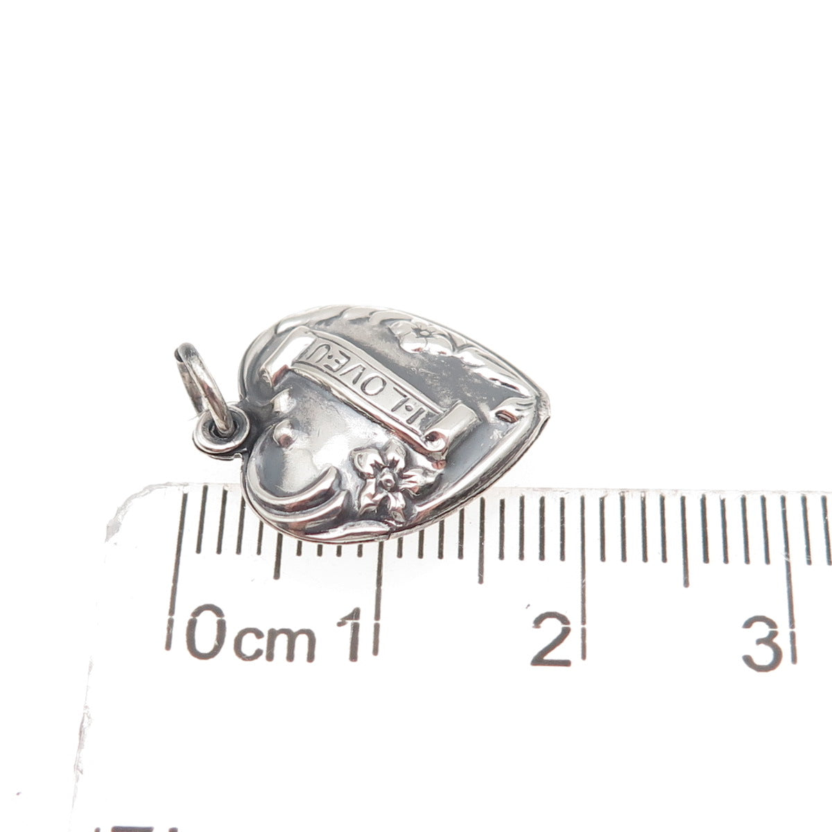 925 Sterling Antique Art Deco I Love You Chatelaine Heart Mini Charm Pendant