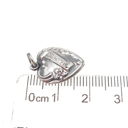 925 Sterling Antique Art Deco I Love You Chatelaine Heart Mini Charm Pendant