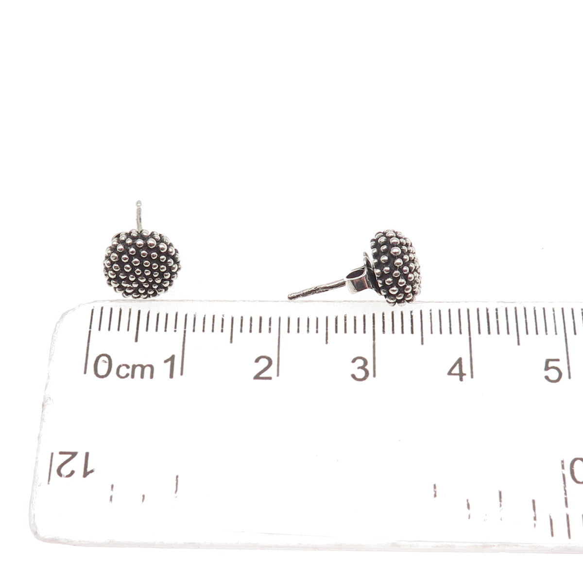 925 Sterling Silver Vintage Granulated Ball Oxidized Stud Earrings