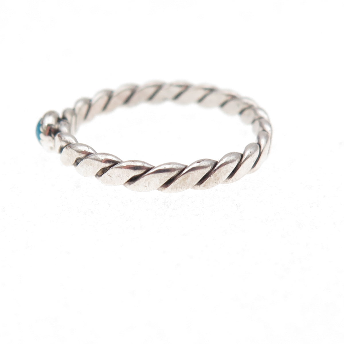 Old Pawn 925 Sterling Silver Vintage Turquoise Snake Eye Twisted Ring Size 5.75