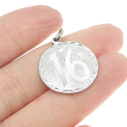 925 Sterling Silver Vintage Sweet 16 Round Tag Pendant