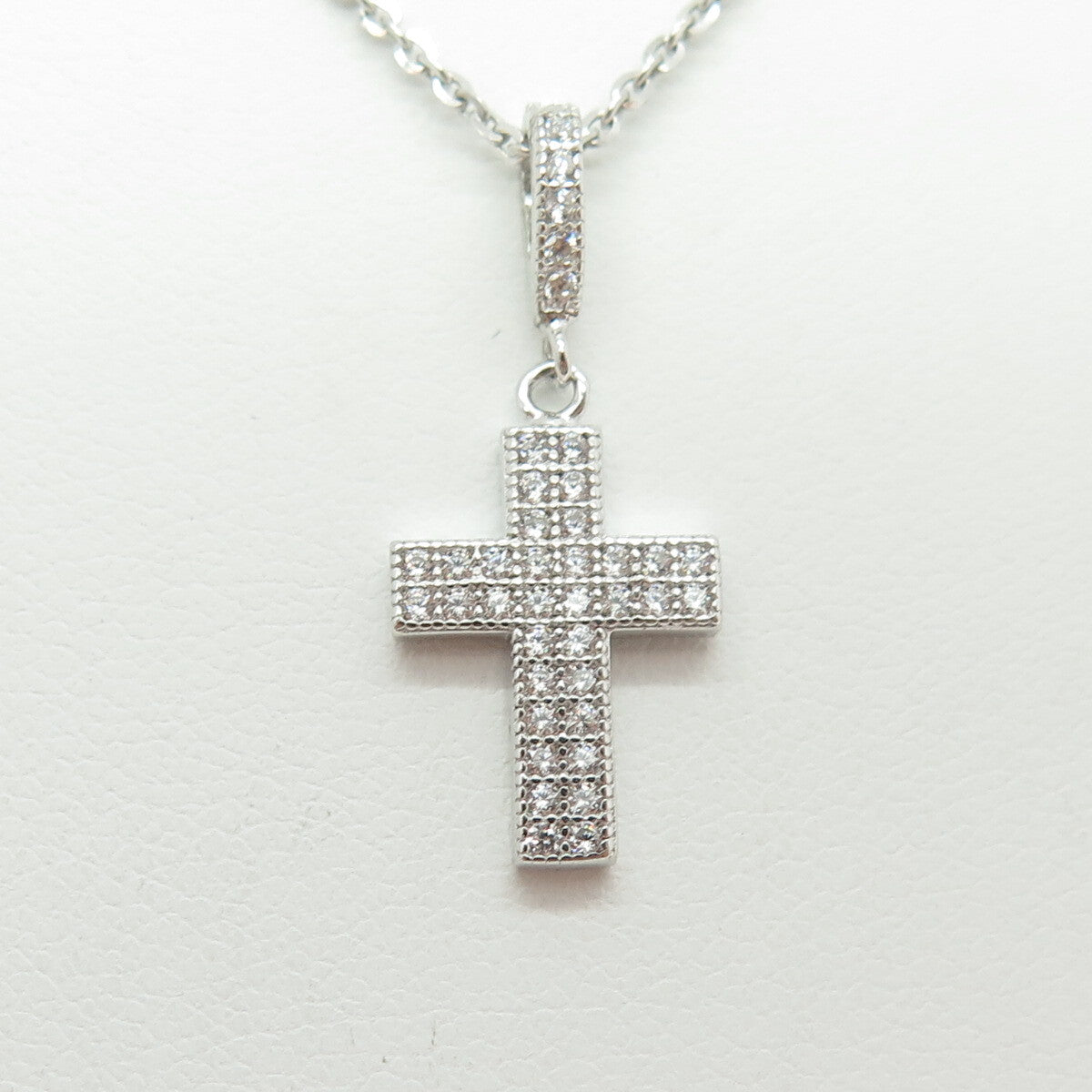 925 Sterling Silver Italy Round-Cut C Z Sparkle Cross Cable Chain Necklace 16"