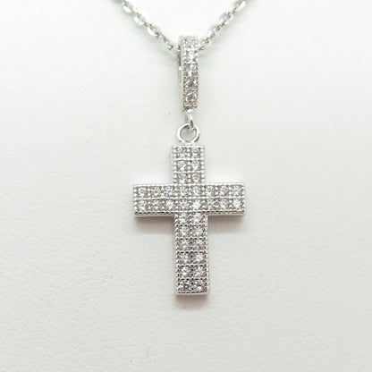 925 Sterling Silver Italy Round-Cut C Z Sparkle Cross Cable Chain Necklace 16"