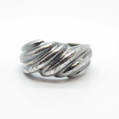 925 Sterling Silver Vintage Ribbed Ring Size 6.5