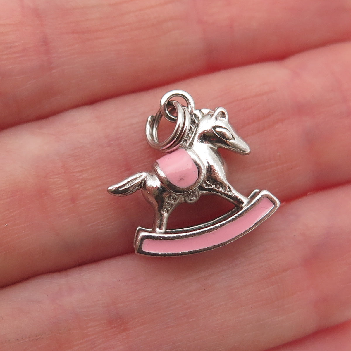 Ross Simons 925 Sterling Silver Pink Enamel Rocking Horse 3D Charm Pendant