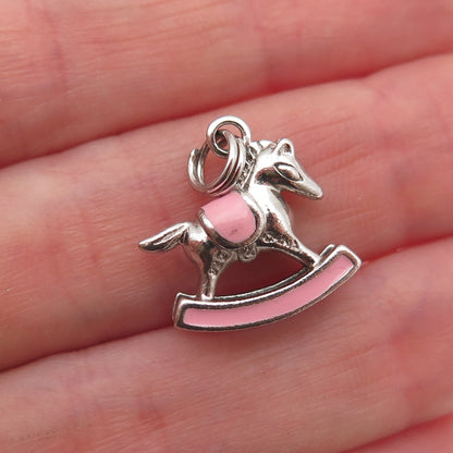 Ross Simons 925 Sterling Silver Pink Enamel Rocking Horse 3D Charm Pendant