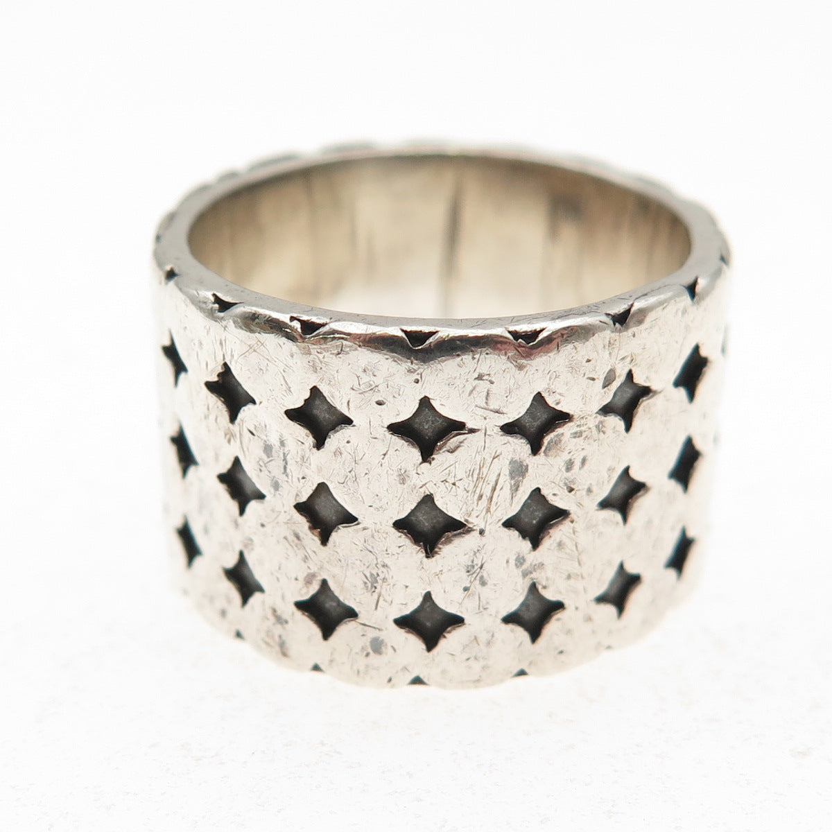 925 Sterling Silver Vintage Dotted Oxidized Wide Band Ring Size 8