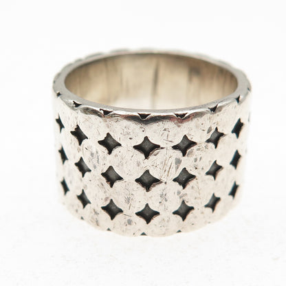 925 Sterling Silver Vintage Dotted Oxidized Wide Band Ring Size 8