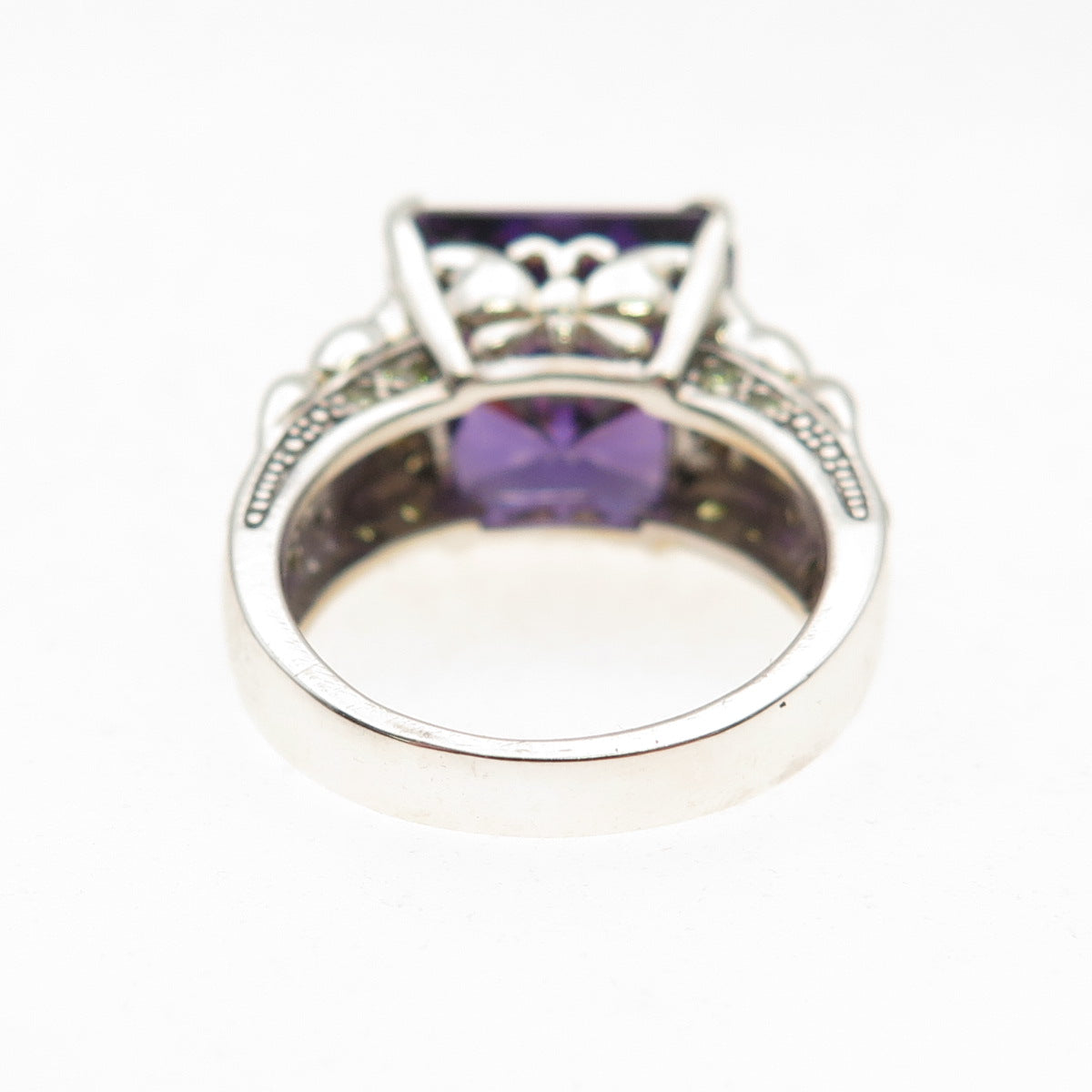 925 Sterling Silver Vintage Real Amethyst & Peridot Butterfly Ring Size 5.25