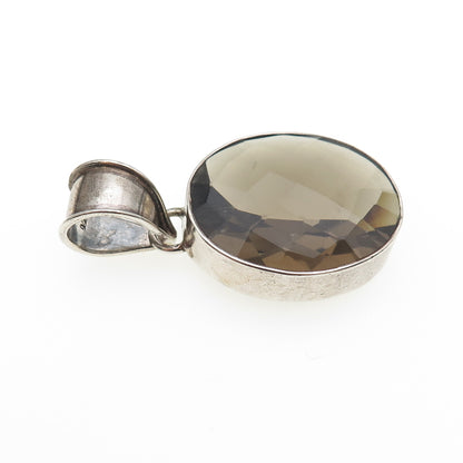 925 Sterling Silver Vintage Real Oval-Cut Smoky Quartz Oxidized Pendant