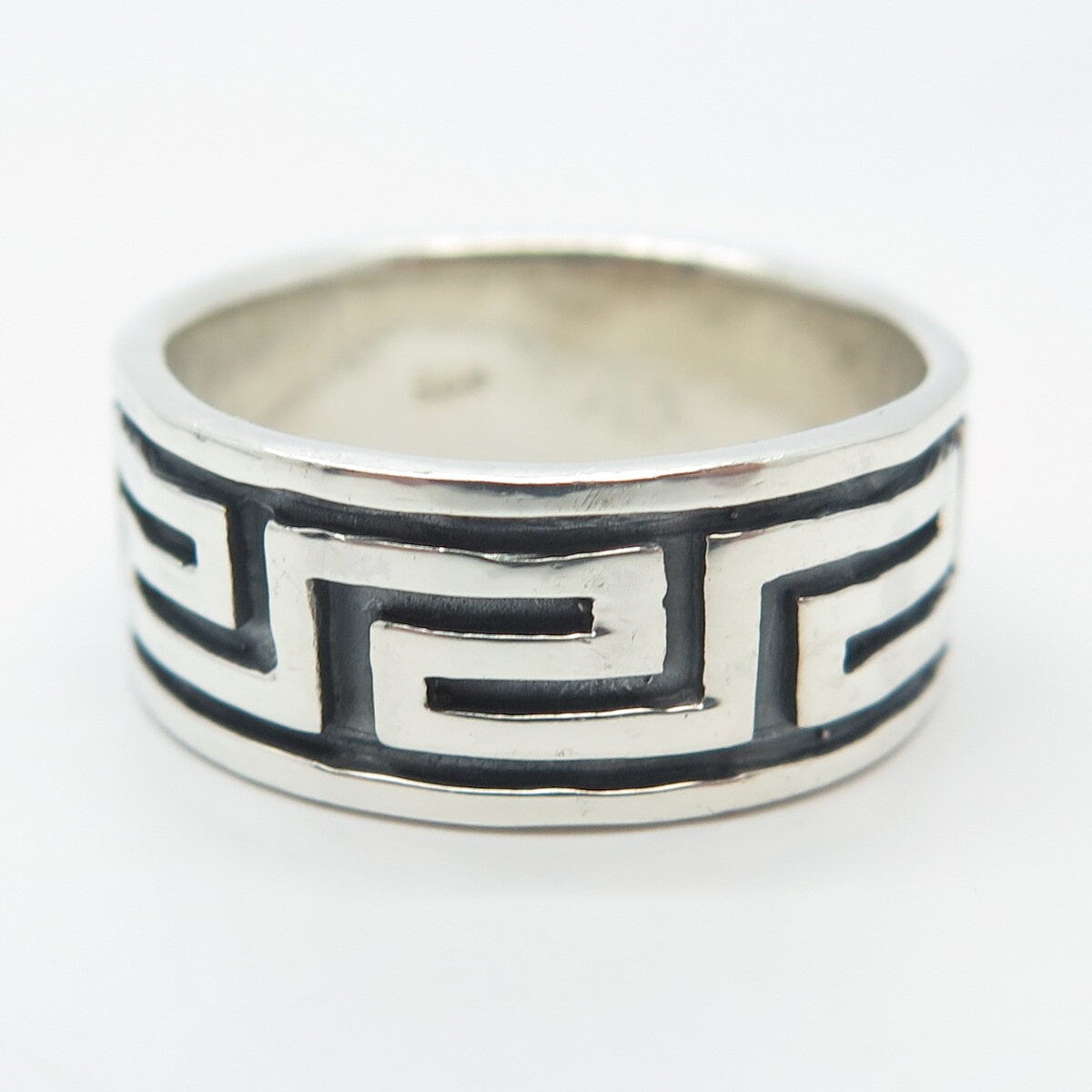 925 Sterling Silver Vintage Greek Maze Band Ring Size 9.25