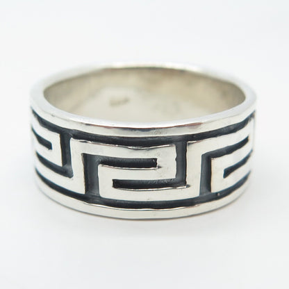 925 Sterling Silver Vintage Greek Maze Band Ring Size 9.25