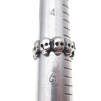 925 Sterling Silver Vintage Skull All Around Oxidized Band Ring Size 5.25