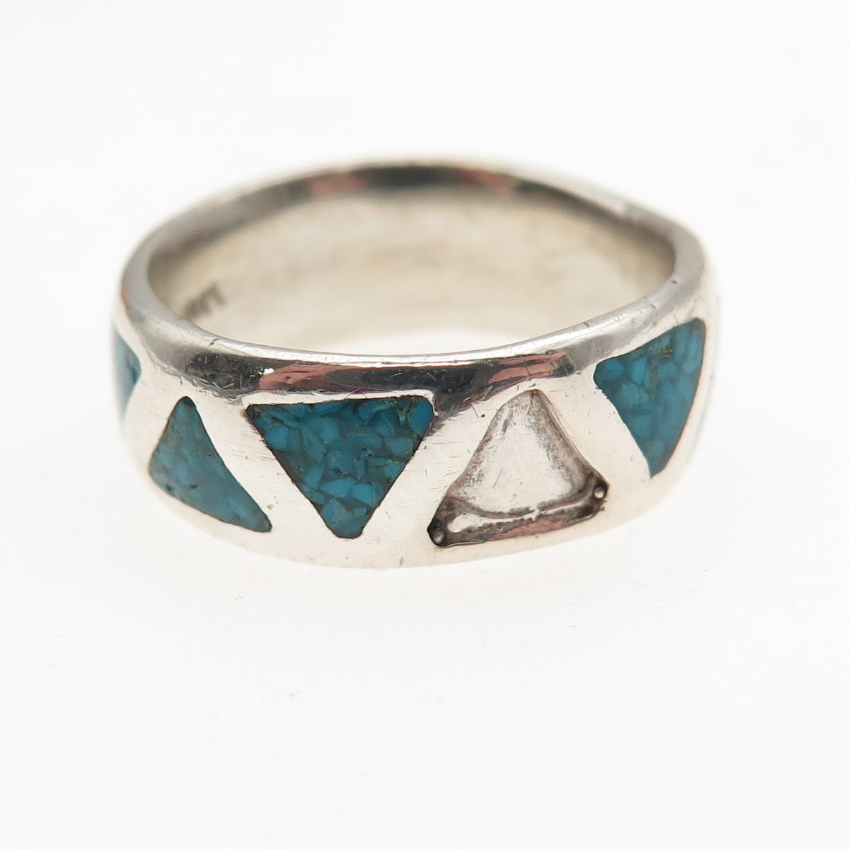 Wheeler Old Pawn 925 Sterling Turquoise Inlay Band Ring Size 6.5 (missing stone)