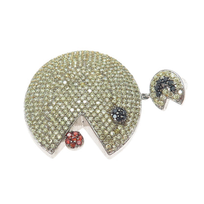 925 Sterling Silver Round-Cut Canary Black & Red C Z Pacman Pendant