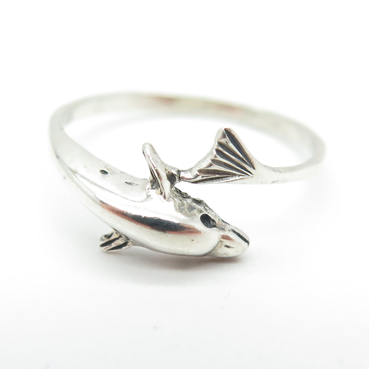 925 Sterling Silver Vintage Friendly Dolphin Ring Size 9.25