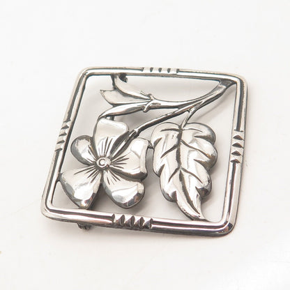 925 Sterling Silver Vintage Floral Leaf Pin Brooch